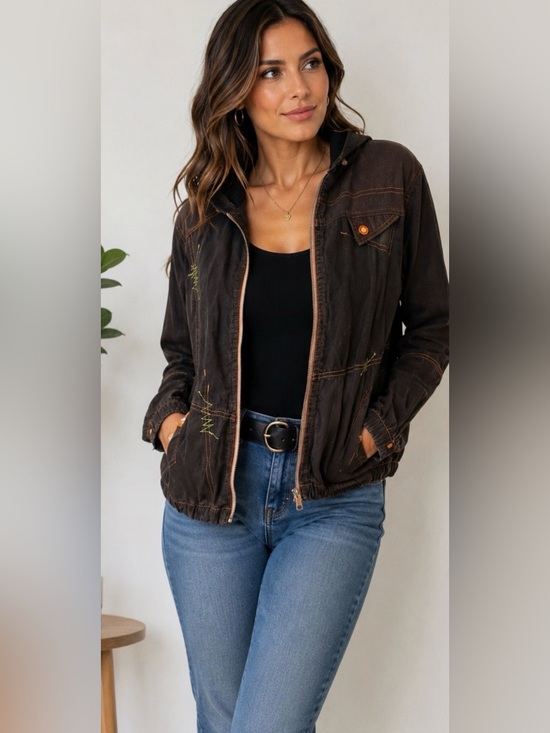 SABEIDO Jackets & Blazers - VINTAGE SABEIDO JEANS COTTON HOODED JACKET WOMEN’S MEDIUM BROWN UTILITY Y2K